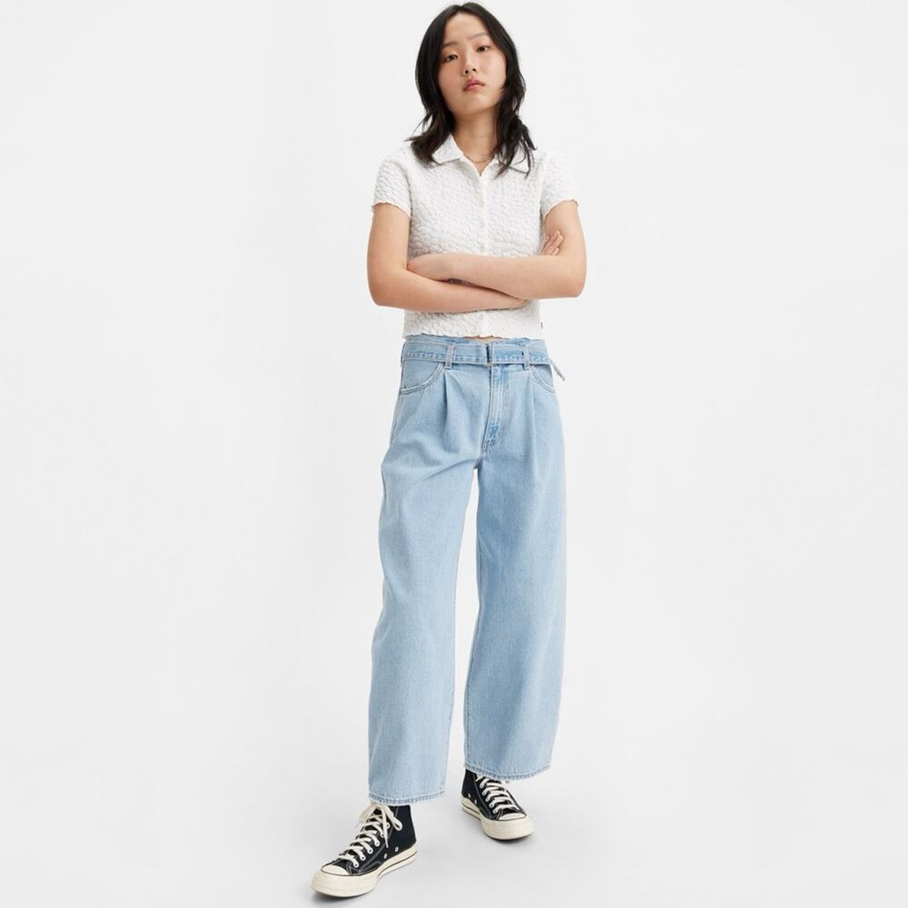 Levis Baggy Jeans Living Legend Light Wash Belted High Rise Wide Leg 30
